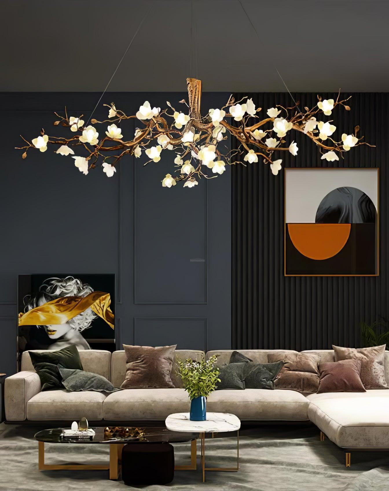 Flower Bloom Branch Type Brass Chandelier