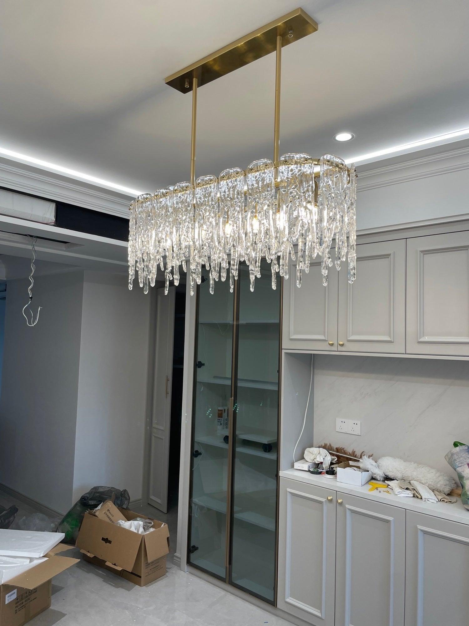 Rectangular Icicle Glass Chandelier L 34.2″ - Crystals-1-Luxehomezone