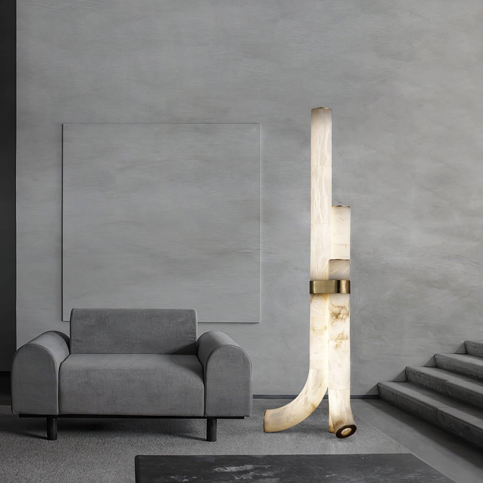Piped Marble Floor Lamp  ∅ 17.7″ - Alabaster-1-Luxehomezone