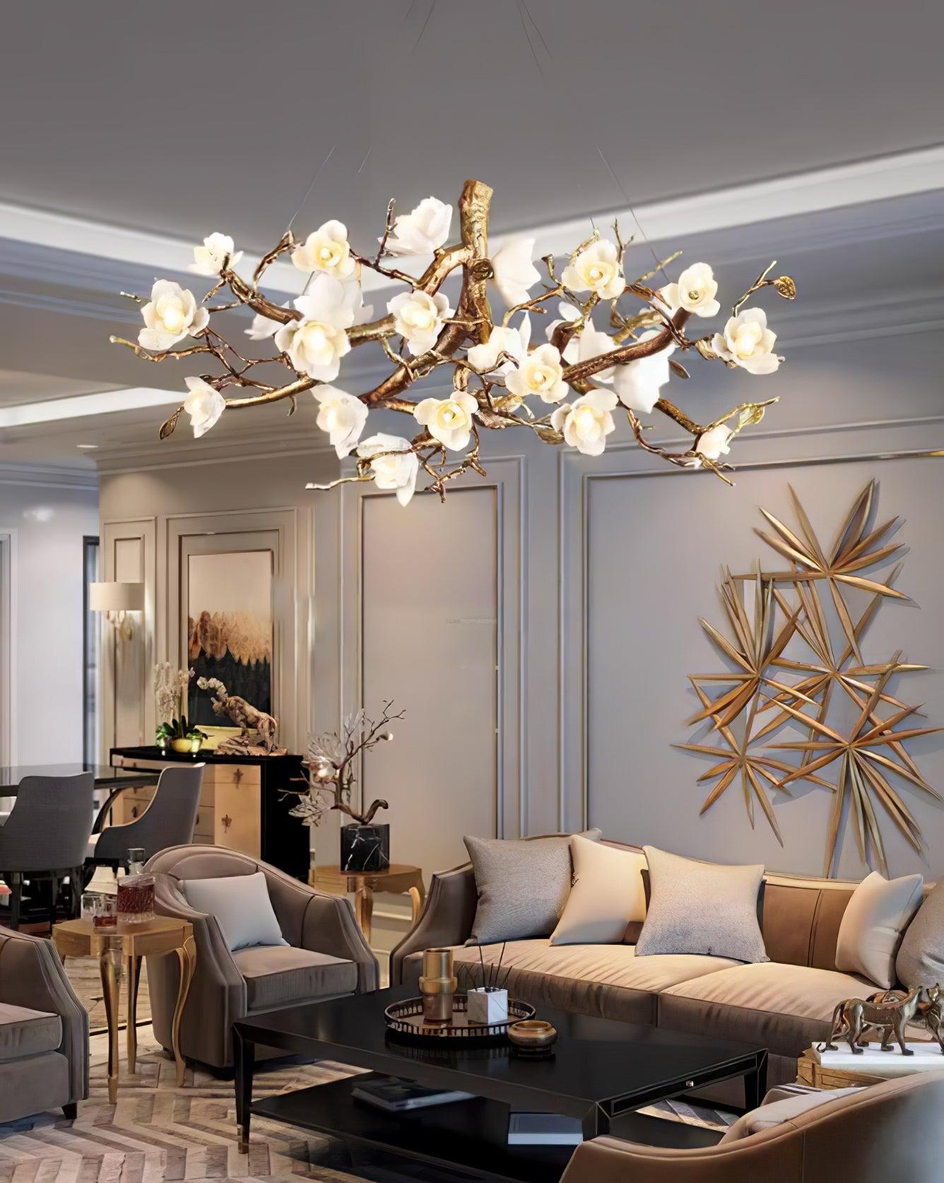 Flower Bloom Branch Type Brass Chandelier - Branch-1-Luxehomezone