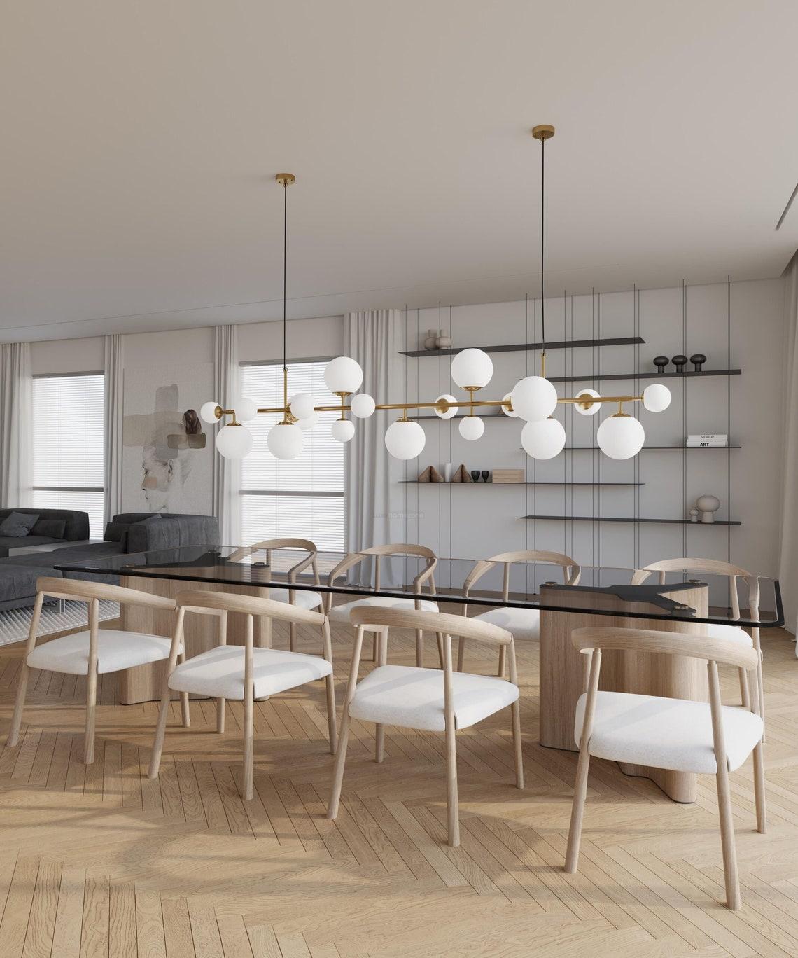 Brass Glass Globe Linear Chandelier - Hailey-1-Luxehomezone