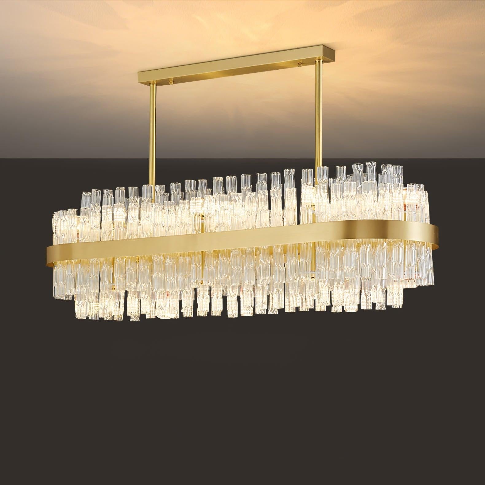 Gold & Clear Rod Round/Long canopy Chandelier - Luxehomezone