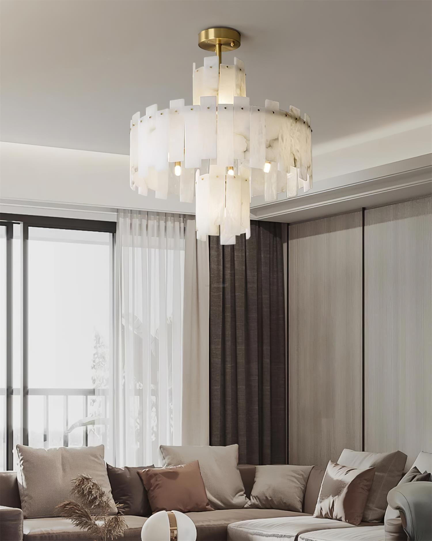 Regina Alabaster Round Chandelier - Alabaster, Alabaster Chandelier-1-Luxehomezone