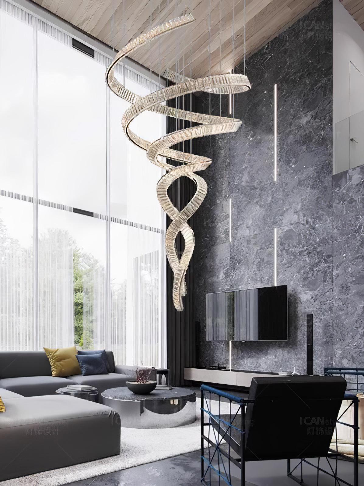 Long Spiral Crystal Chandelier ∅ 31.5″ - Crystals, Straps-1-Luxehomezone