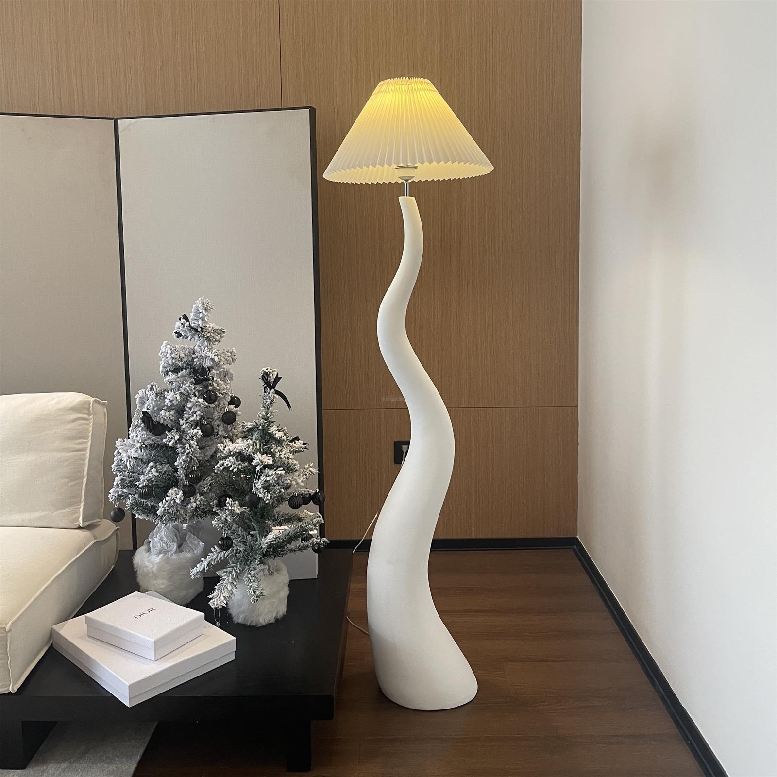 Twisted Pleated Floor Lamp ∅ 17.7″ - Fabric-1-Luxehomezone