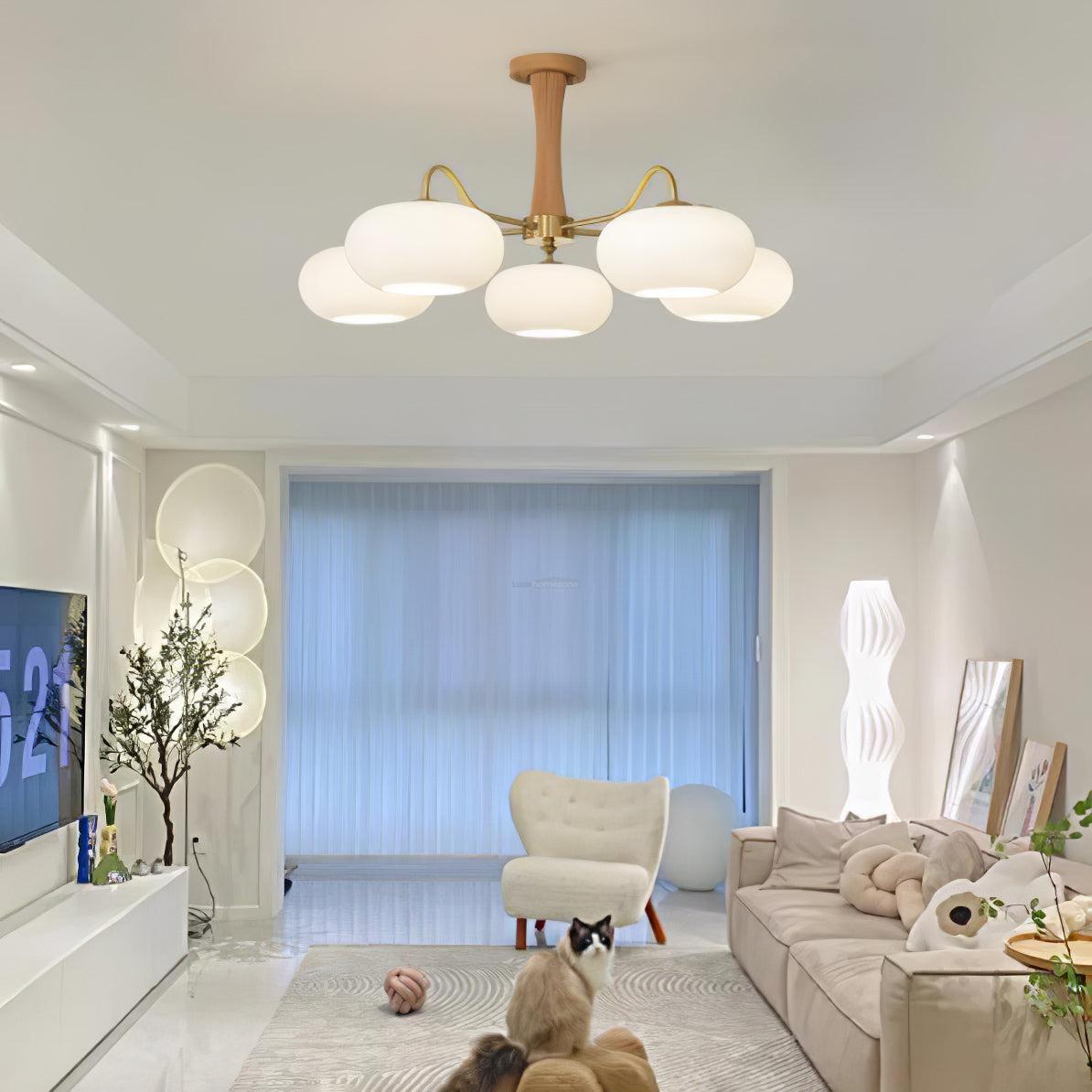 Brass Wooden Persimmon Ceiling Light For Living Room - Glass Chandelier, Persimmon, Semi Flush Mounts-1-Luxehomezone