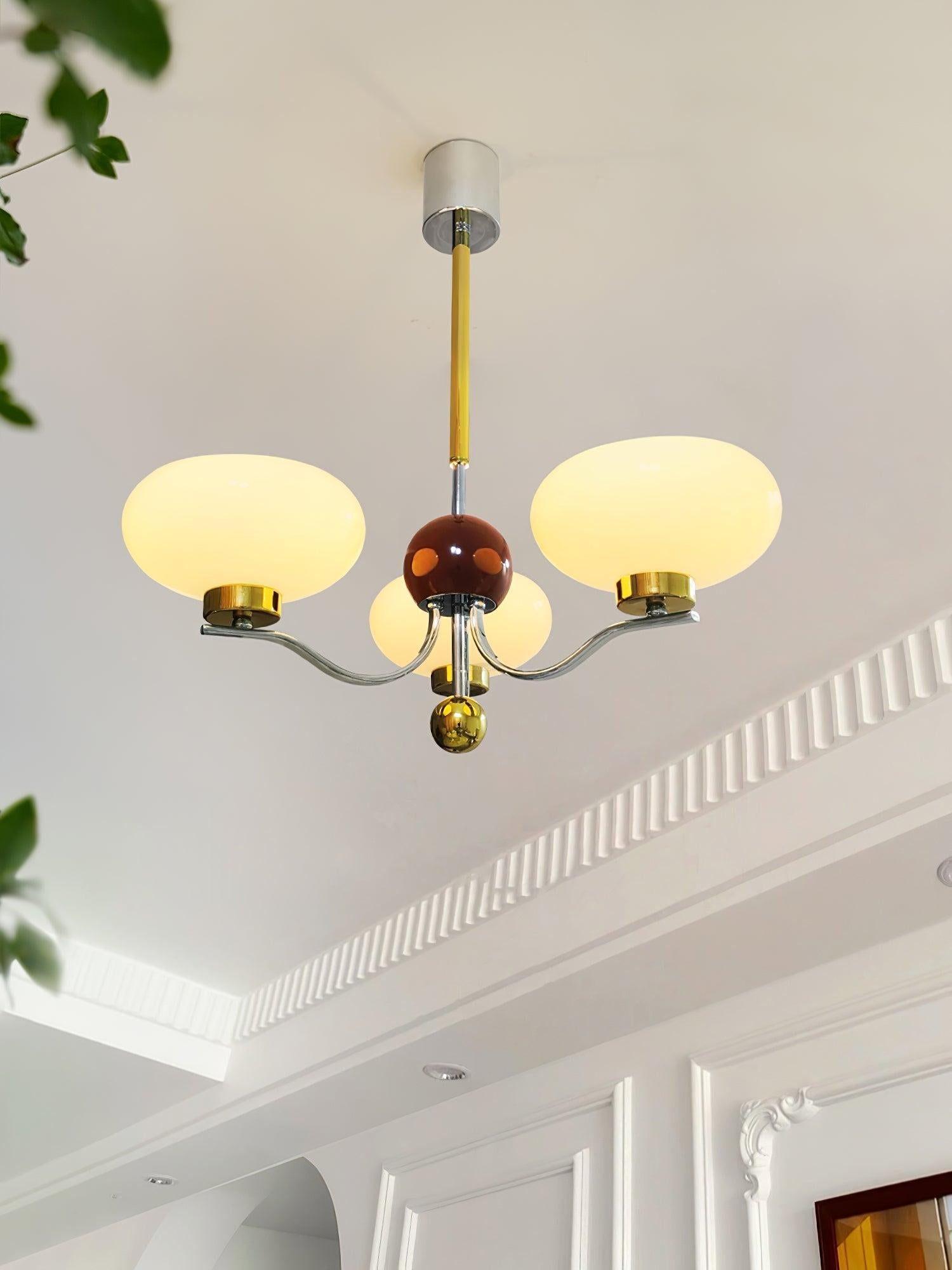 Medieval Glass Bowl Chandelier with 3/5 heads - Bend, Chrome & Gold & Creamy yellow, Chrome & Gold & Milk white, Marshmallow Chandelier-1-Luxehomezone