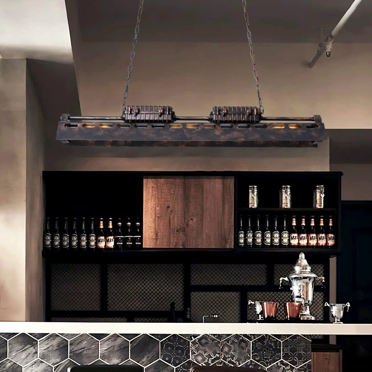 Industrial Steampunk Style Chandelier, Dining Table Lamp, Kitchen Island Lamp - Bar, Bloom, Optimized-1-Luxehomezone