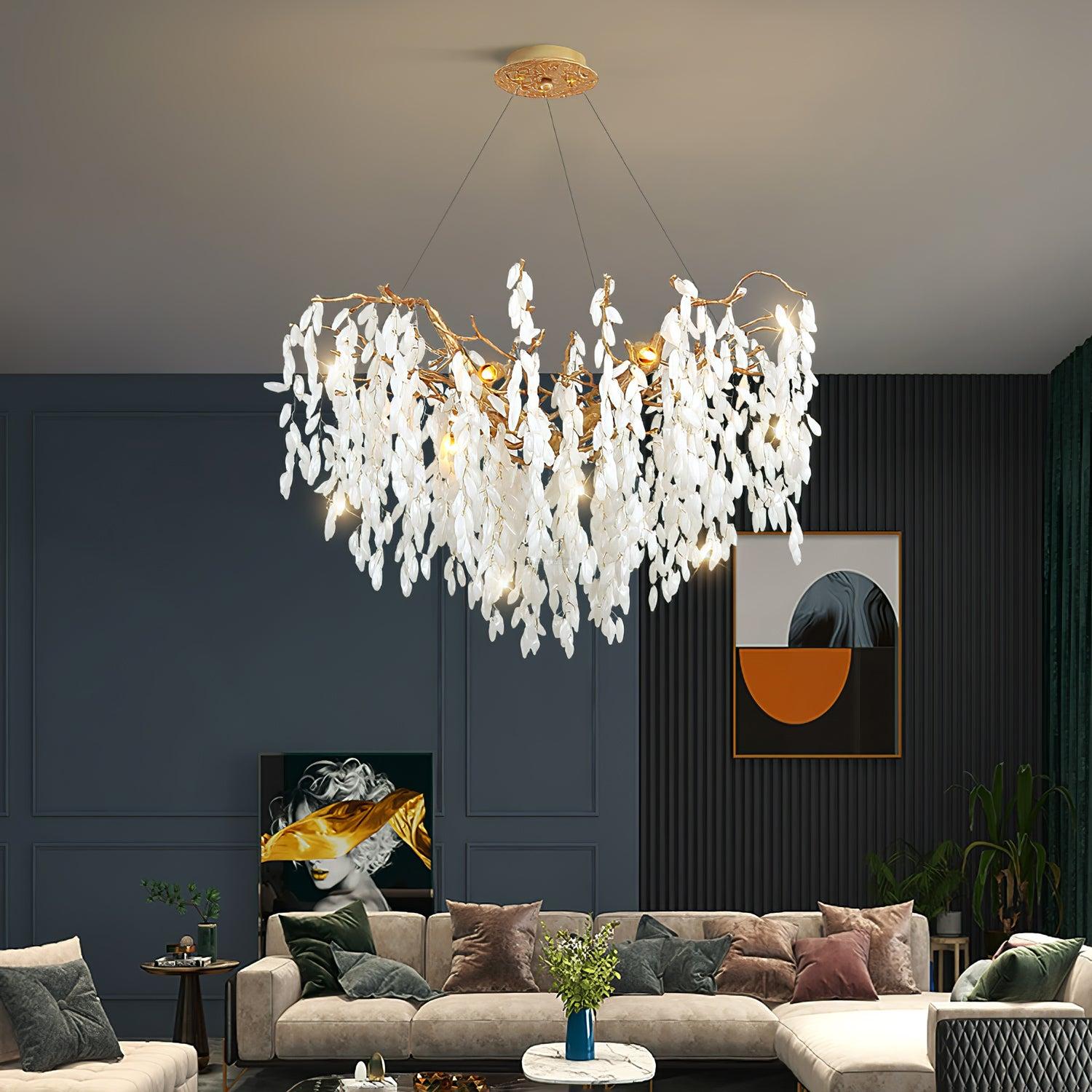 White Jade Branch Brass Round Chandelier - Branch-1-Luxehomezone
