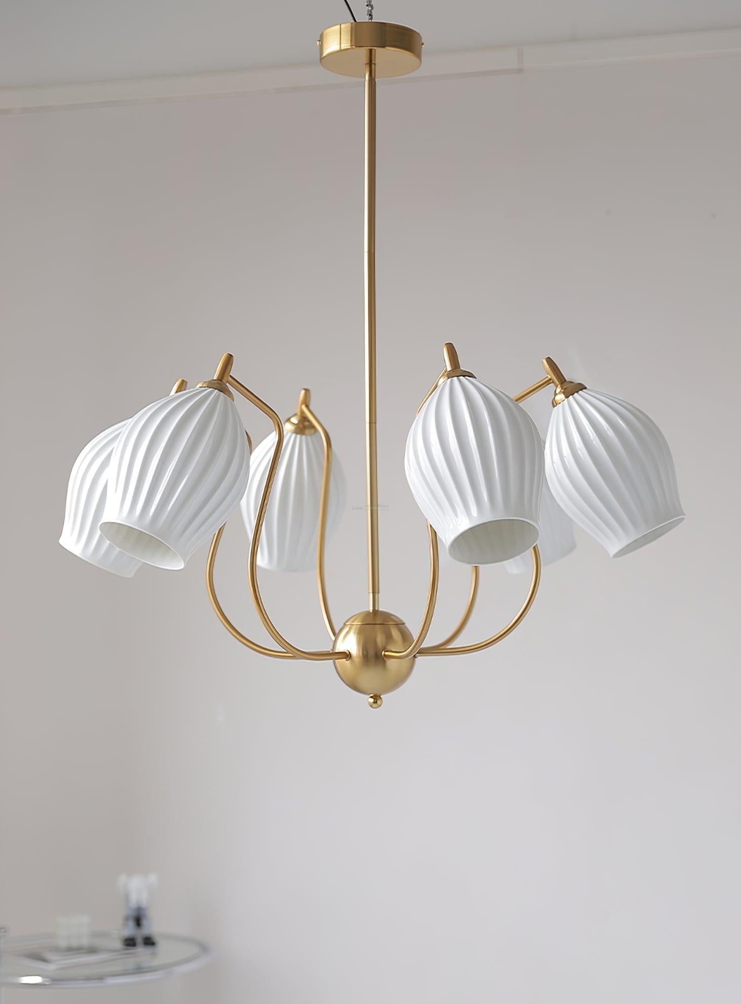 Ceramic Ribbed Chandelier with 4/6/8 heads - Flower Ceramic-1-Luxehomezone