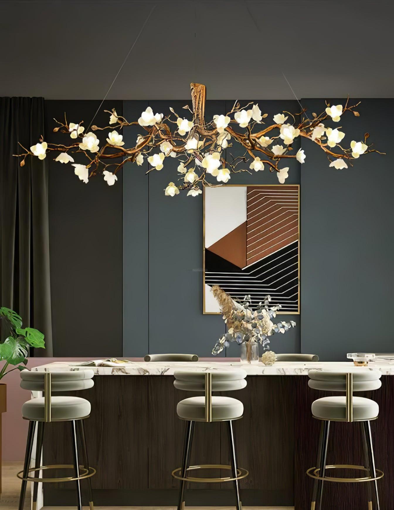 Flower Bloom Branch Type Brass Chandelier