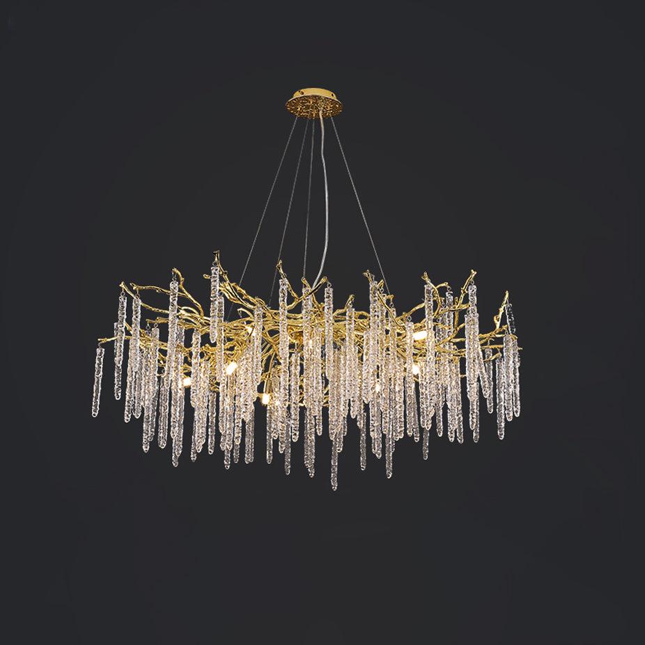 Crystal Icicles Branch Type Brass Chandelier - Branch, Crystals-1-Luxehomezone