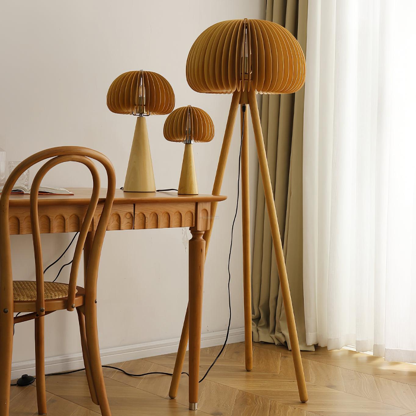 Wooden Pumpkin Floor Lamp  ∅ 17.7″ - Wood-1-Luxehomezone