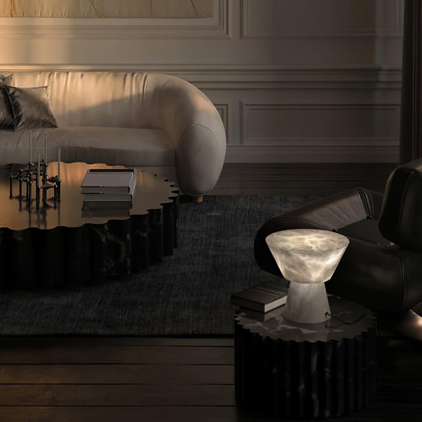 Beta Marble Round Table Lamp - Alabaster-1-Luxehomezone