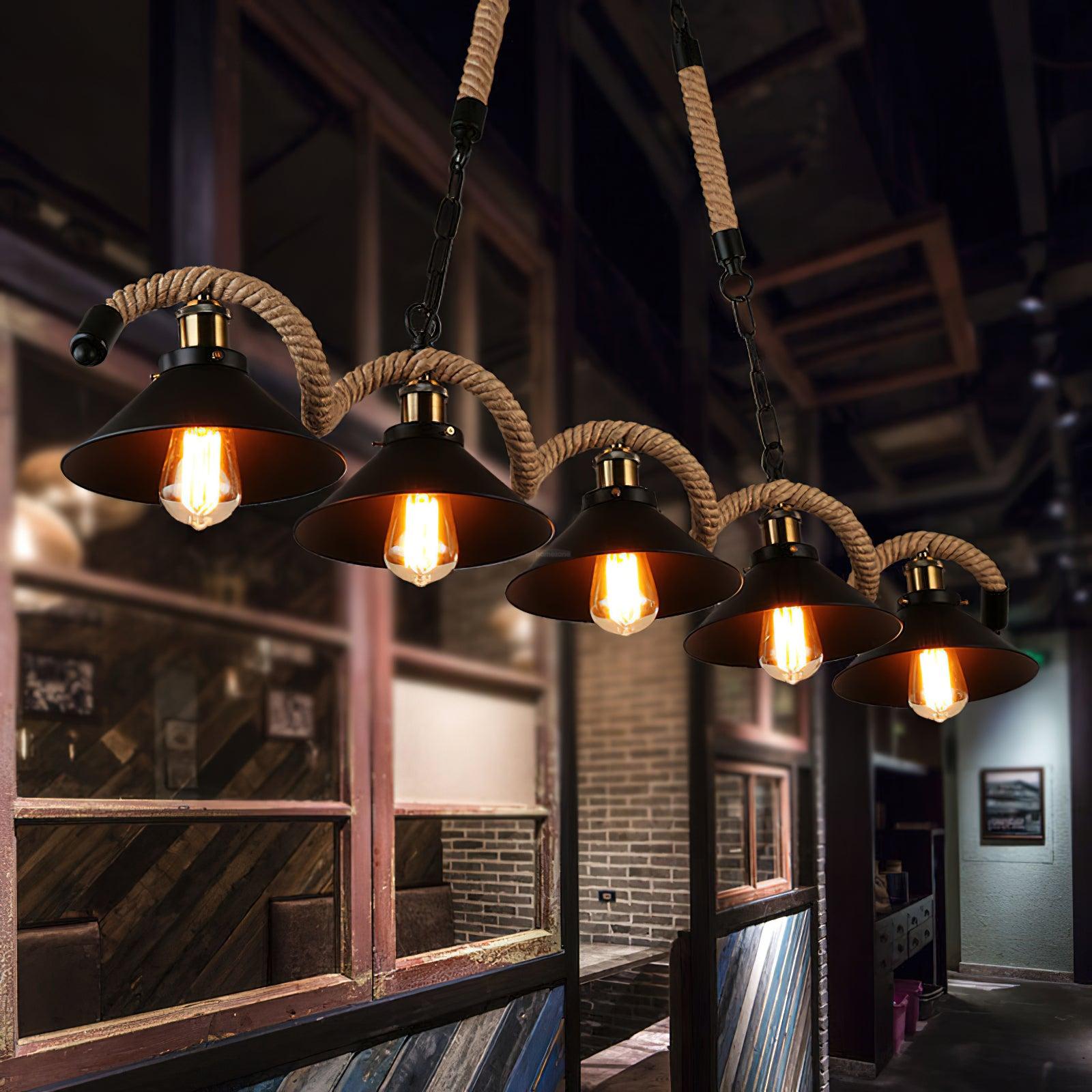 Hemp Rope Industrial Wave Chandelier with 3/5 heads - Luxehomezone