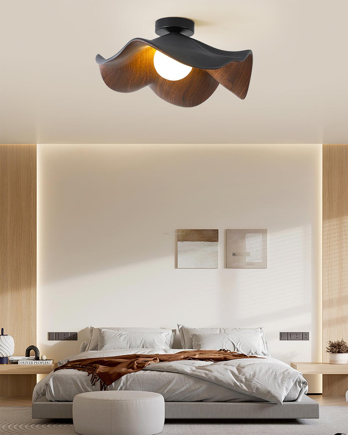 Lotus Leaf Ceiling Lamp 11''/15.7'' - Semi Flush Mounts, Wood-1-Luxehomezone