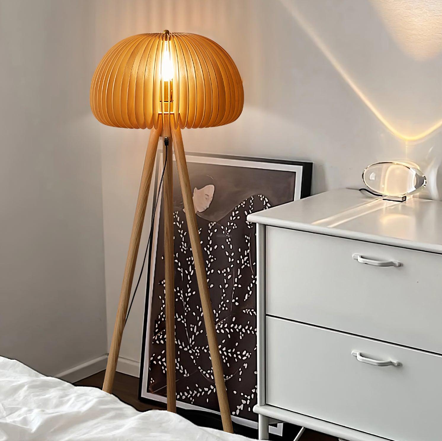 Wooden Pumpkin Floor Lamp  ∅ 17.7″ - Wood-1-Luxehomezone