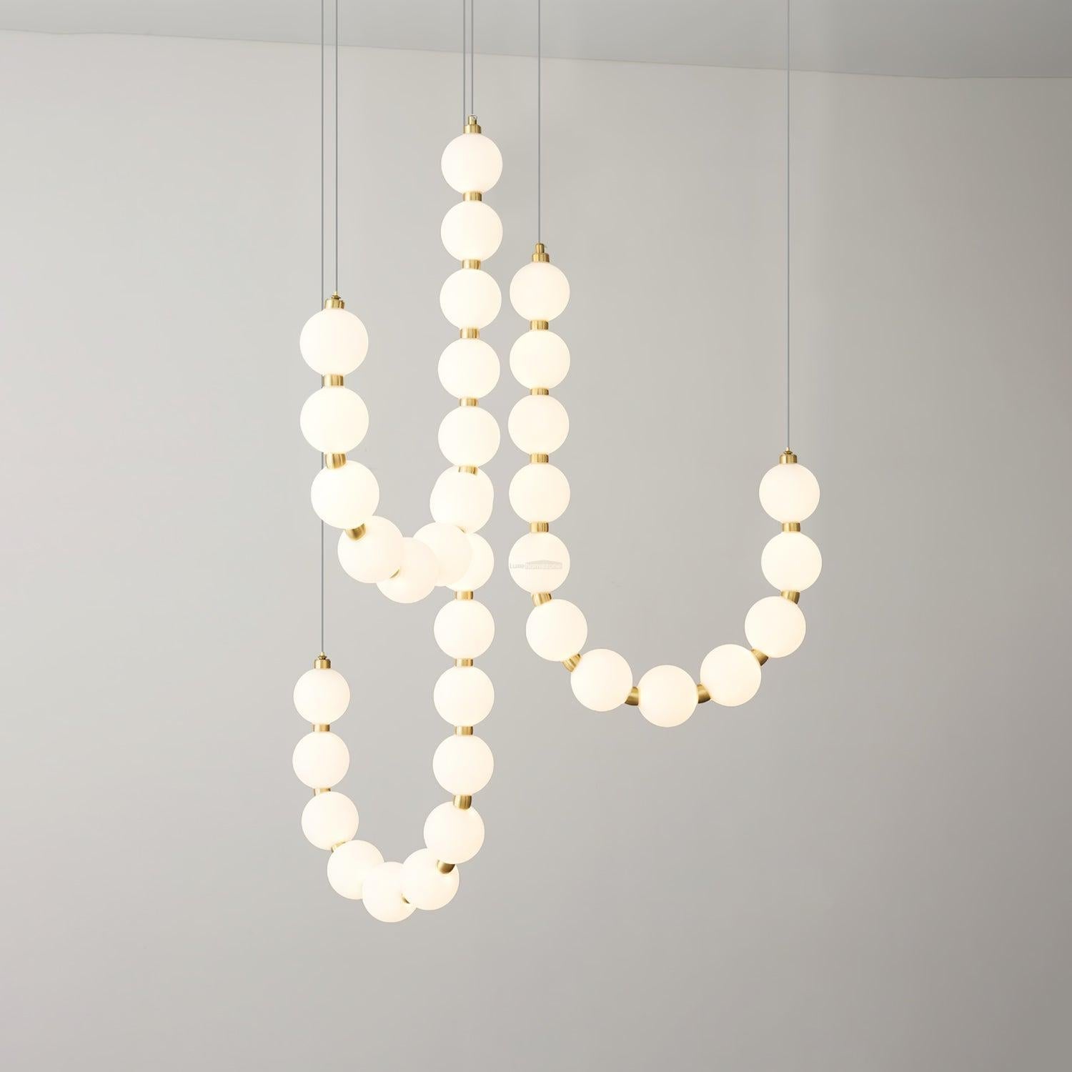 Acrylic Pearl Necklace Style Chandelier - Brass & White, Cluster-1-Luxehomezone