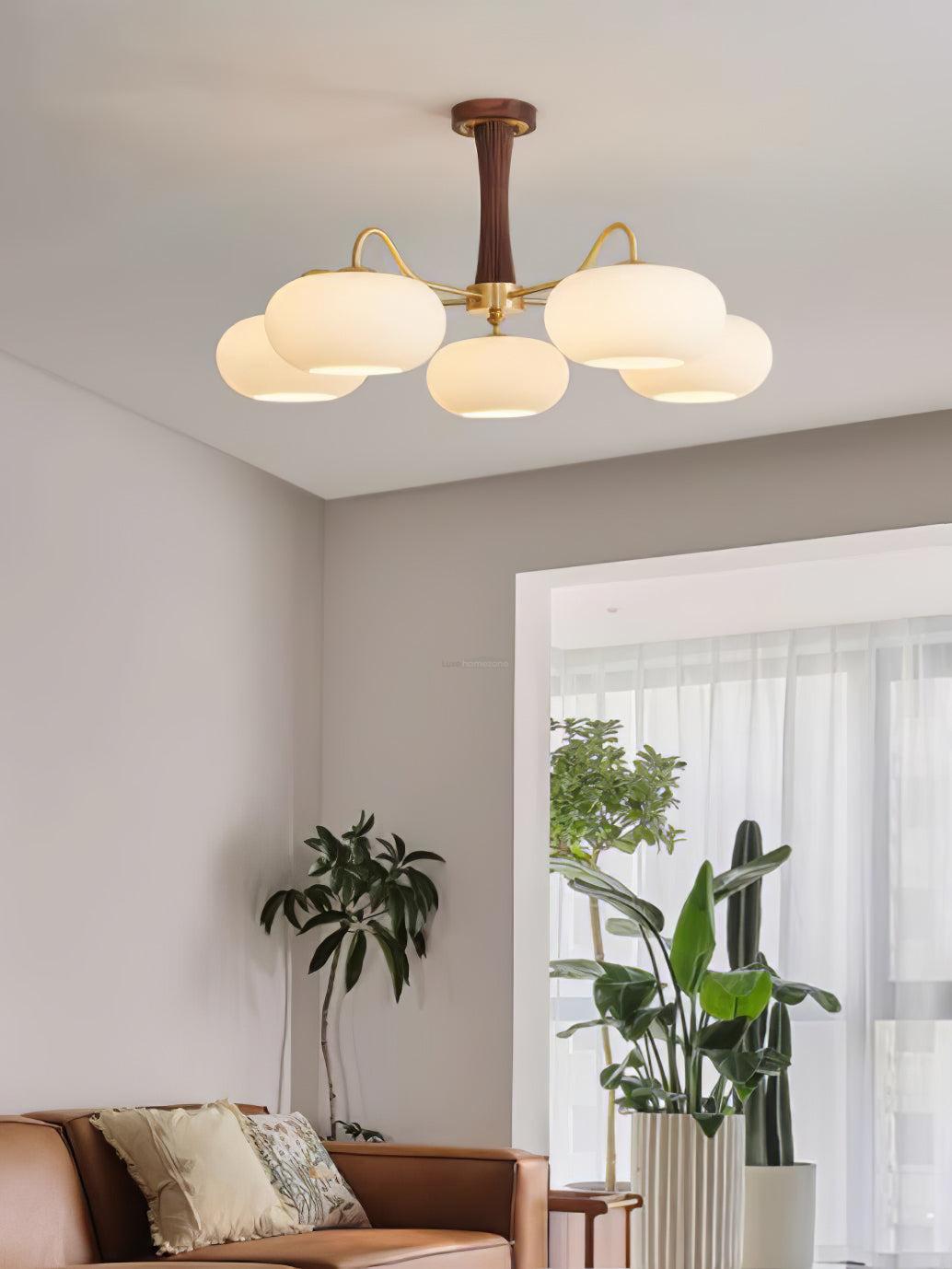 Brass Wooden Persimmon Ceiling Light For Living Room - Glass Chandelier, Persimmon, Semi Flush Mounts-1-Luxehomezone