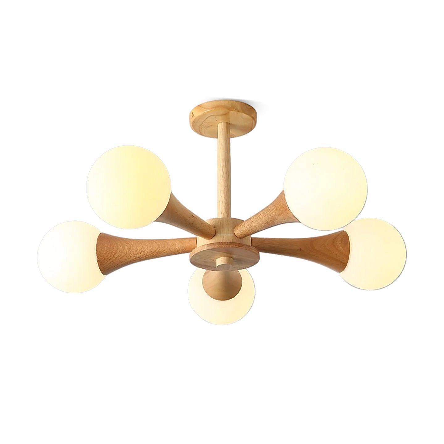 Wooden Nera Chandelier with 3/4/5 heads - Wood, Wood & White-1-Luxehomezone