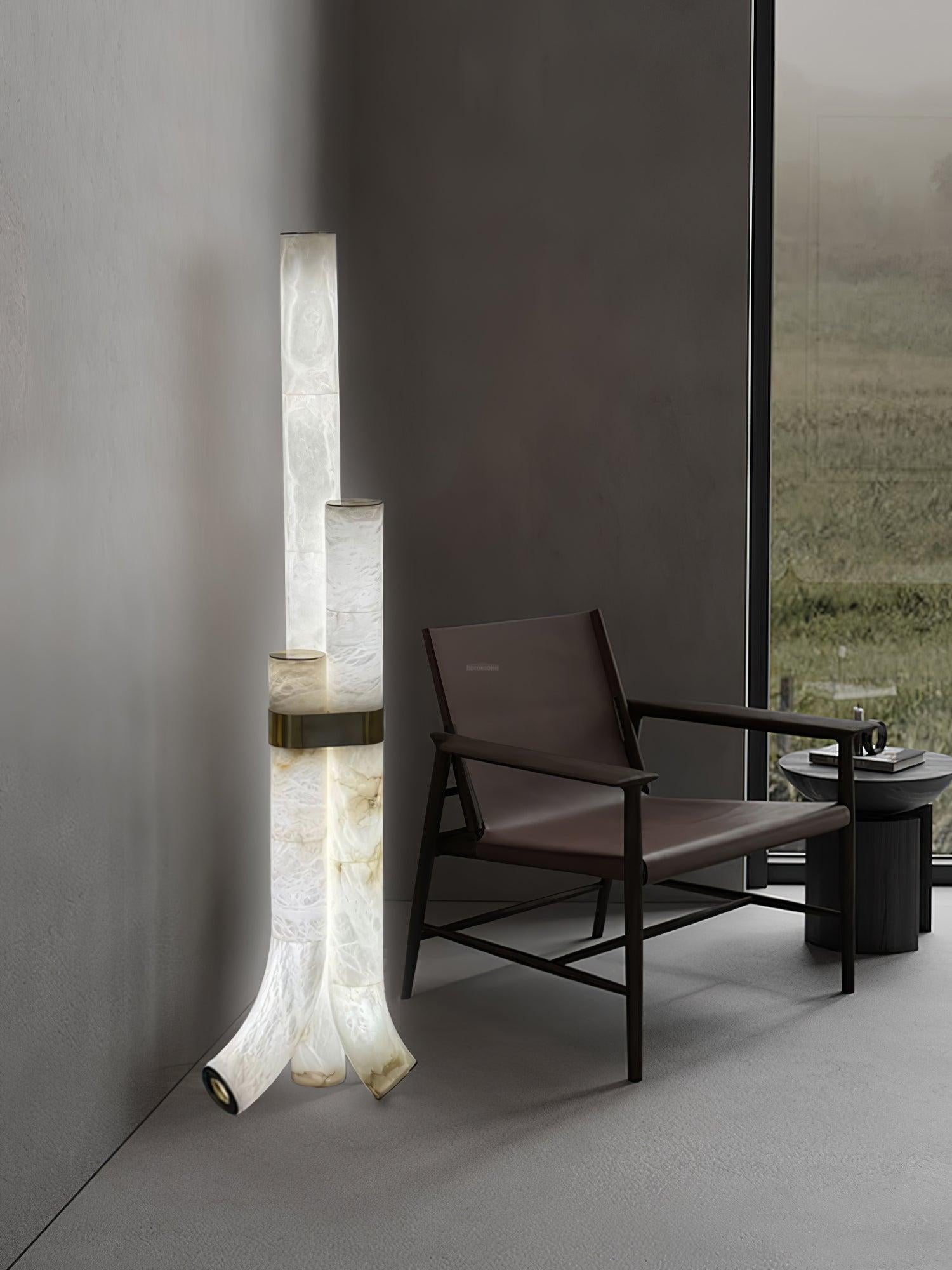 Piped Marble Floor Lamp  ∅ 17.7″ - Alabaster-1-Luxehomezone