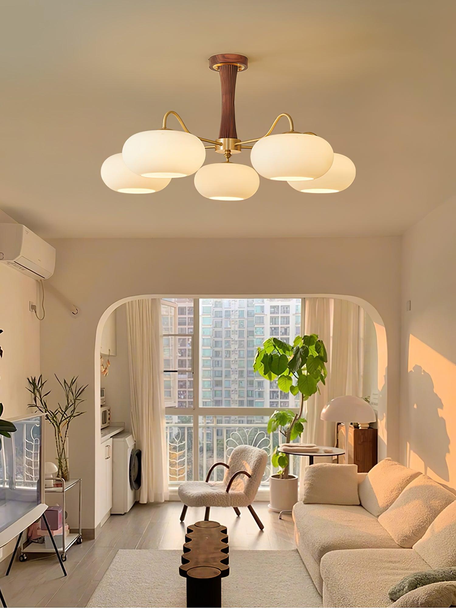 Brass Wooden Persimmon Ceiling Light For Living Room - Glass Chandelier, Persimmon, Semi Flush Mounts-1-Luxehomezone