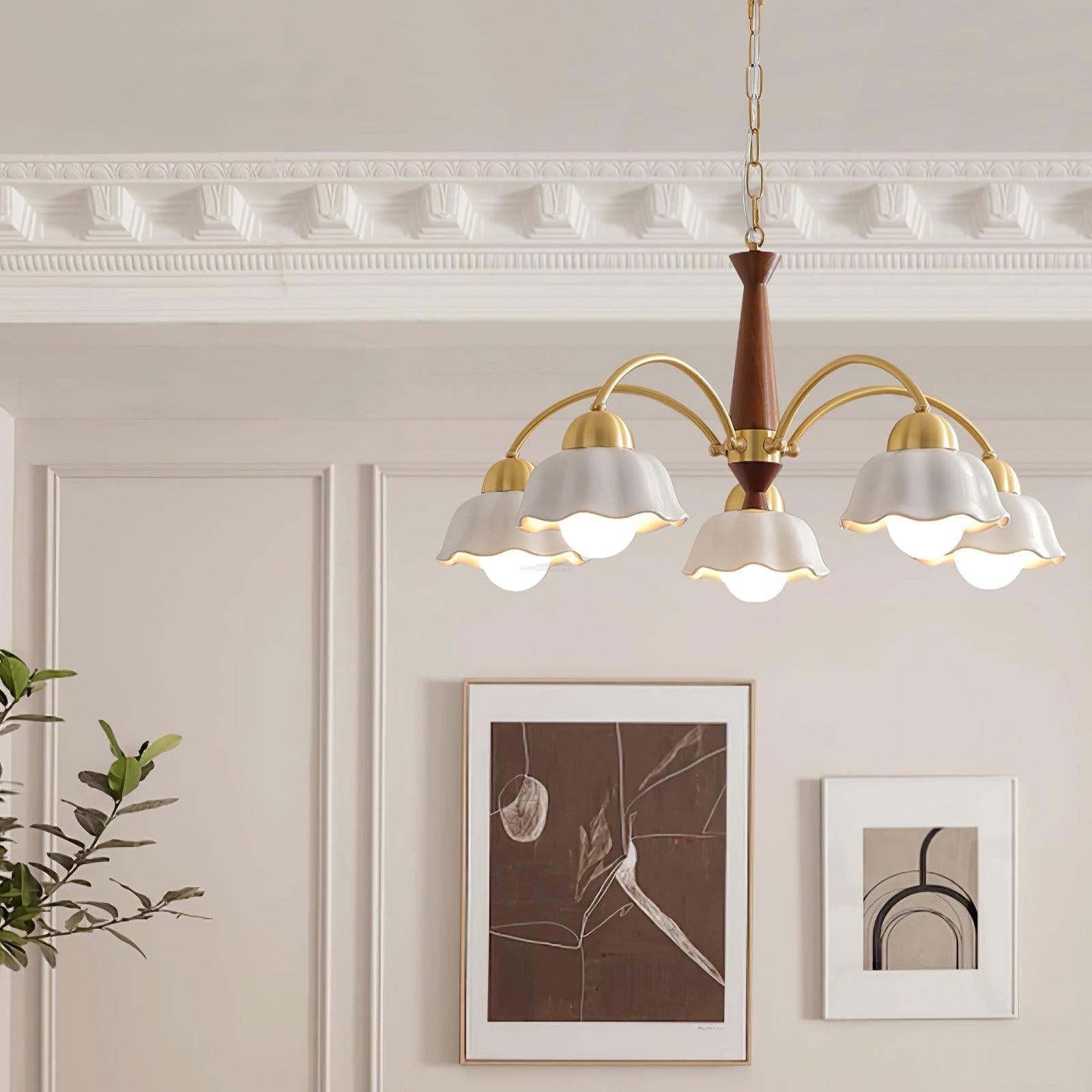 Swedish Modern Brass Chandelier with 3/5/6/8 heads - Flower Ceramic, Optimized-1-Luxehomezone