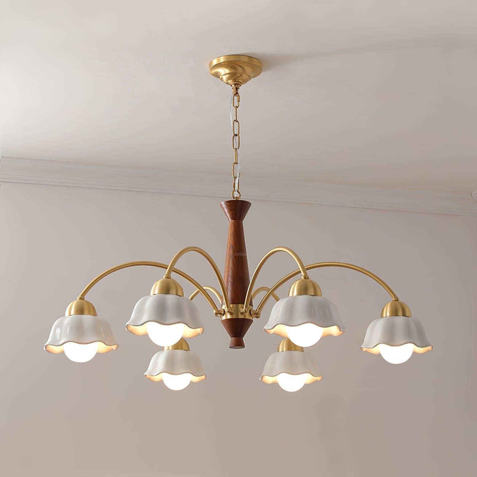 Swedish Modern Brass Chandelier with 3/5/6/8 heads - Flower Ceramic, Optimized-1-Luxehomezone