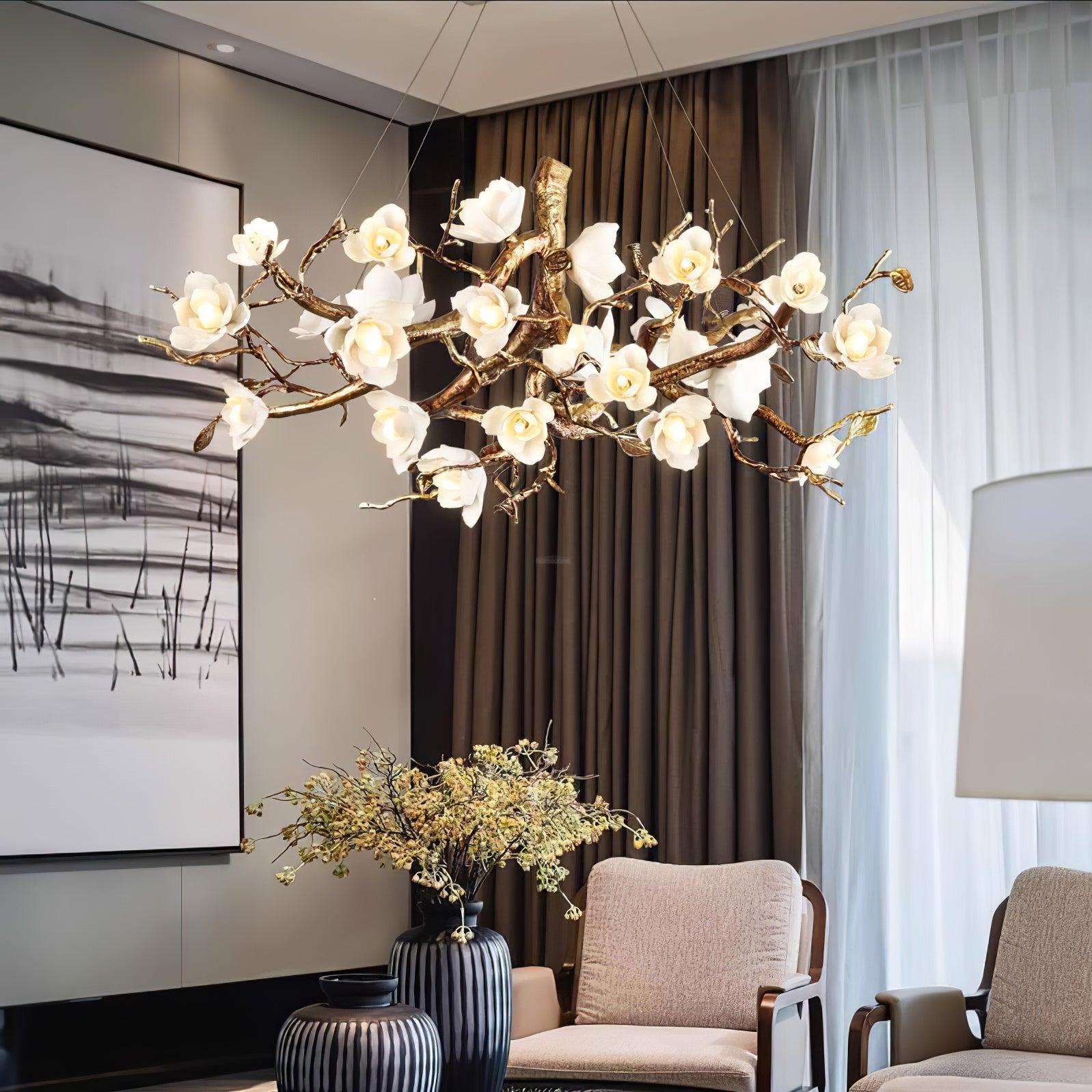 Flower Bloom Branch Type Brass Chandelier