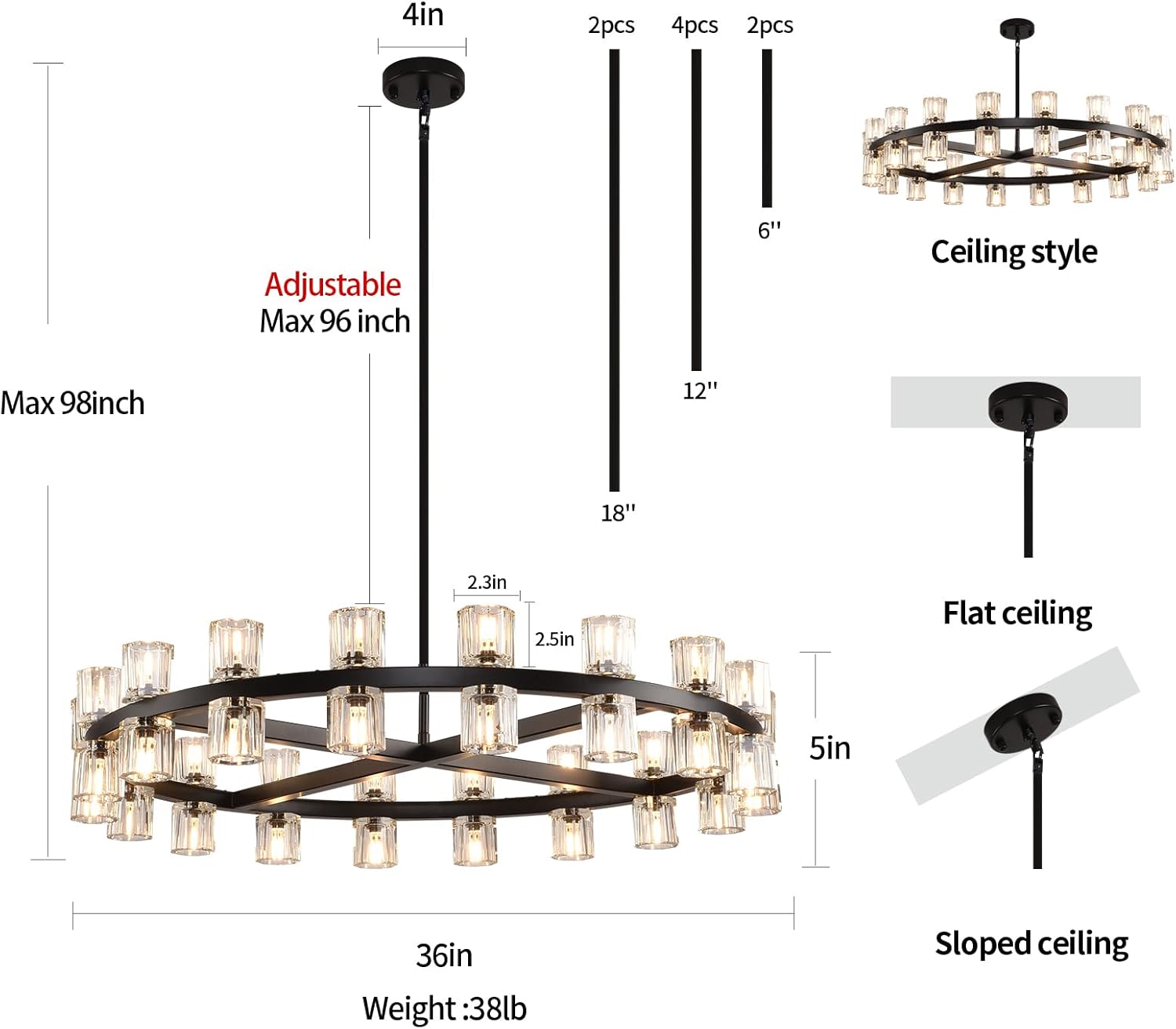 Glowra Round Chandelier 36"
