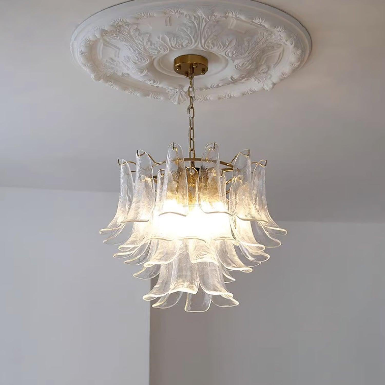 Glass Leaf Cascade Chandelier with 3/4 layer - Luxehomezone