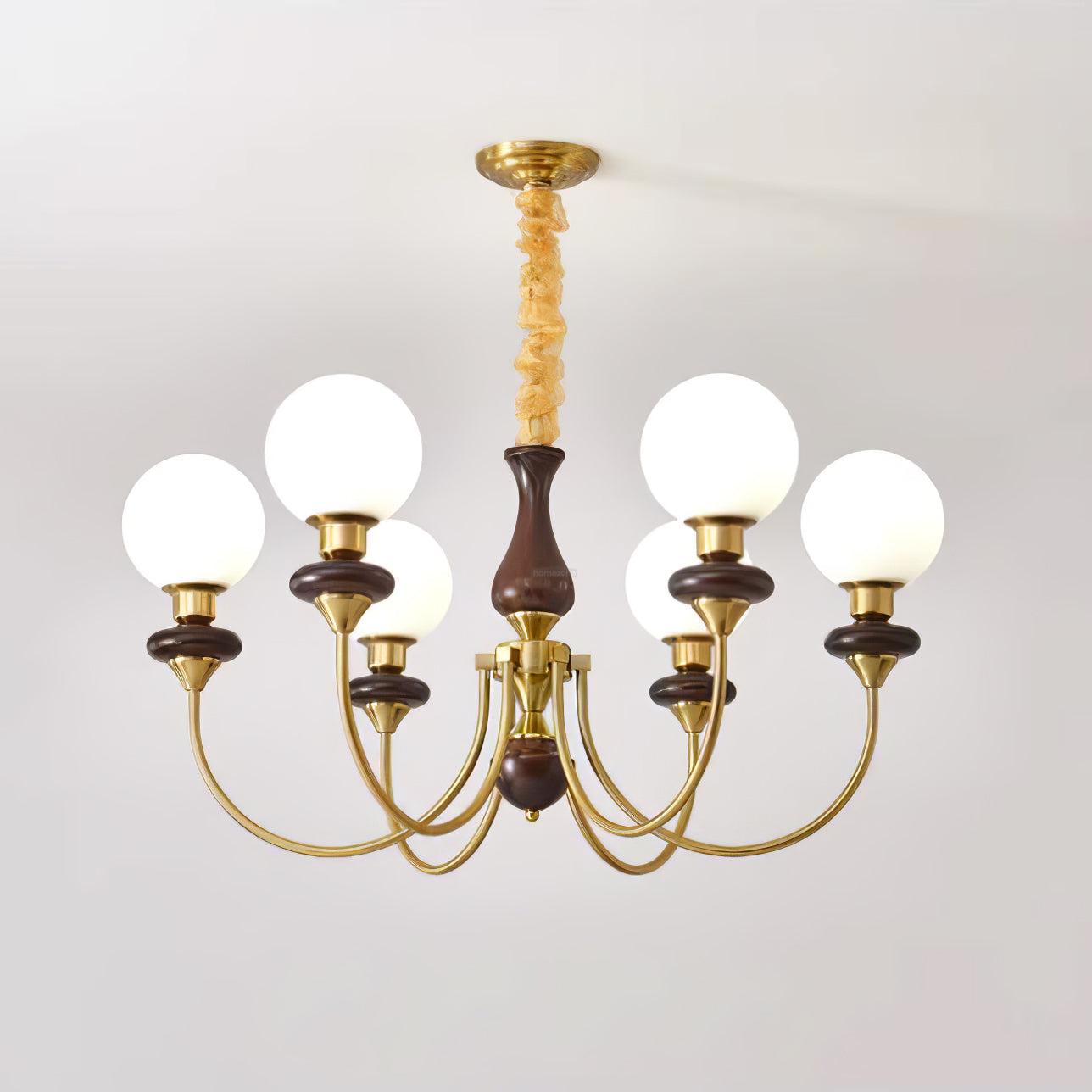 Walnut Brass Chandelier with 3/6/8 lamps - Bend, Marshmallow Chandelier-1-Luxehomezone