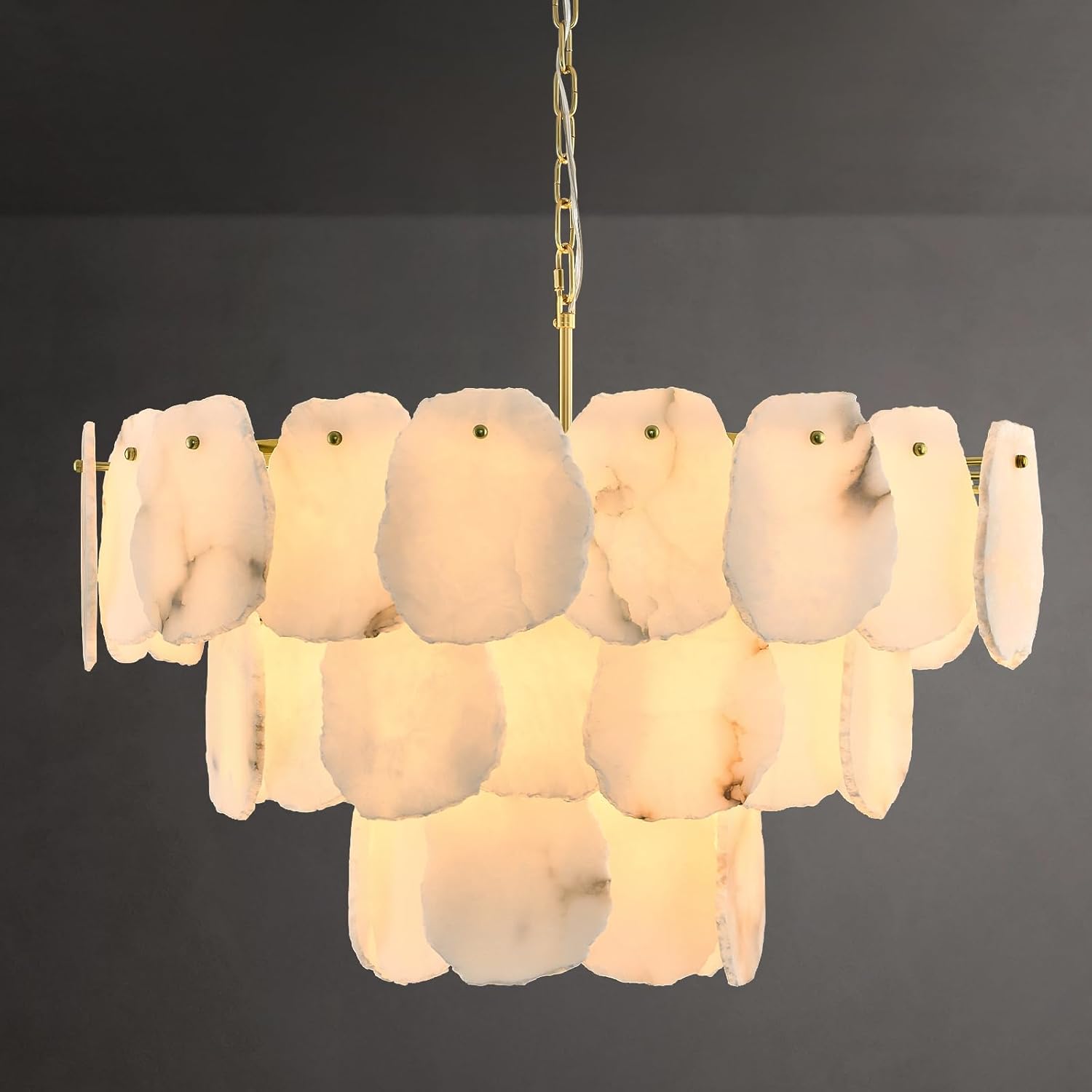 Talan Alabaster Round 3-Tier Chandelier 32″