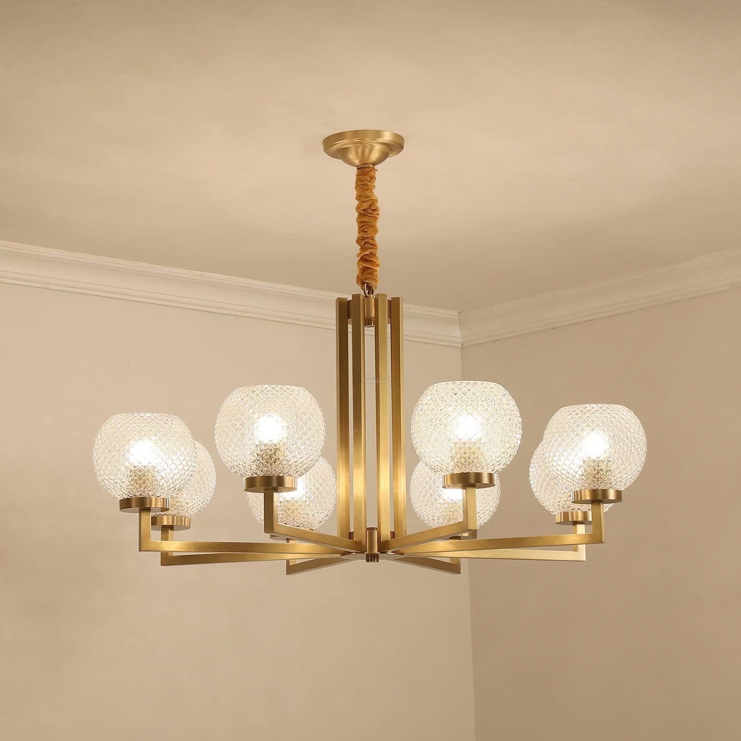 Ribbed Glass Brass Chandelier Φ 27.6″ - Cylinder-1-Luxehomezone