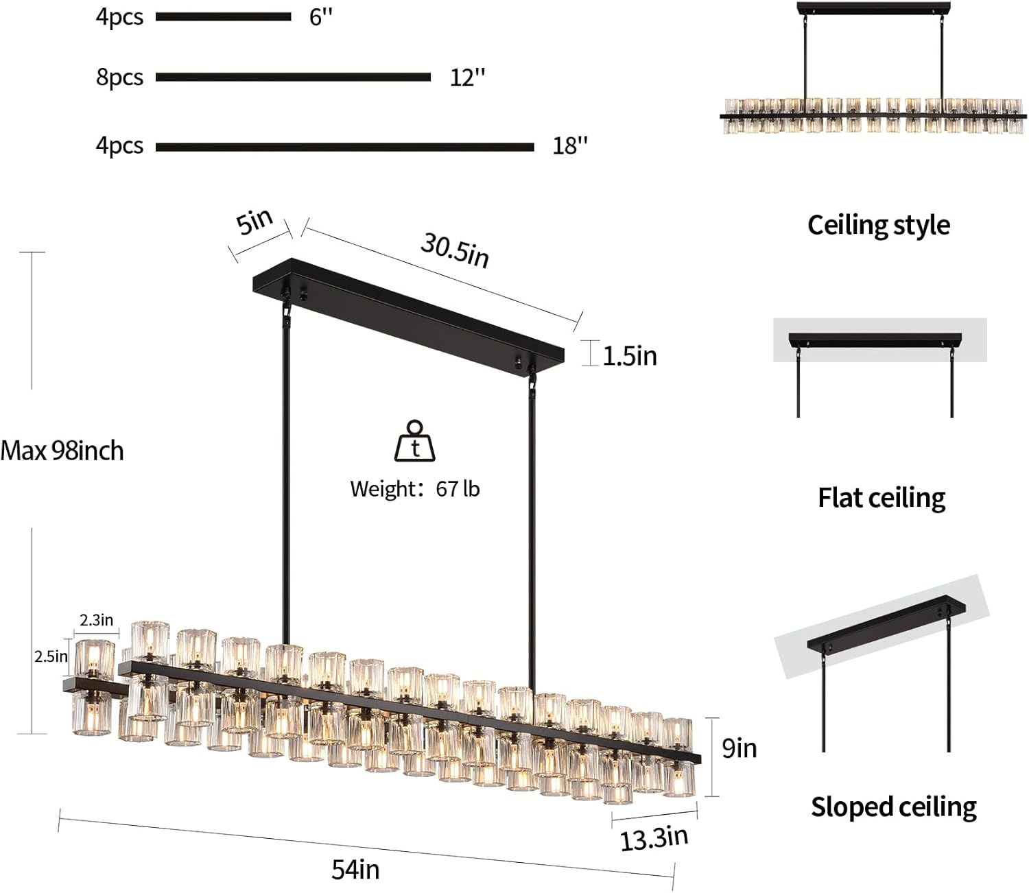 Glowra Rectangular Chandelier 55"