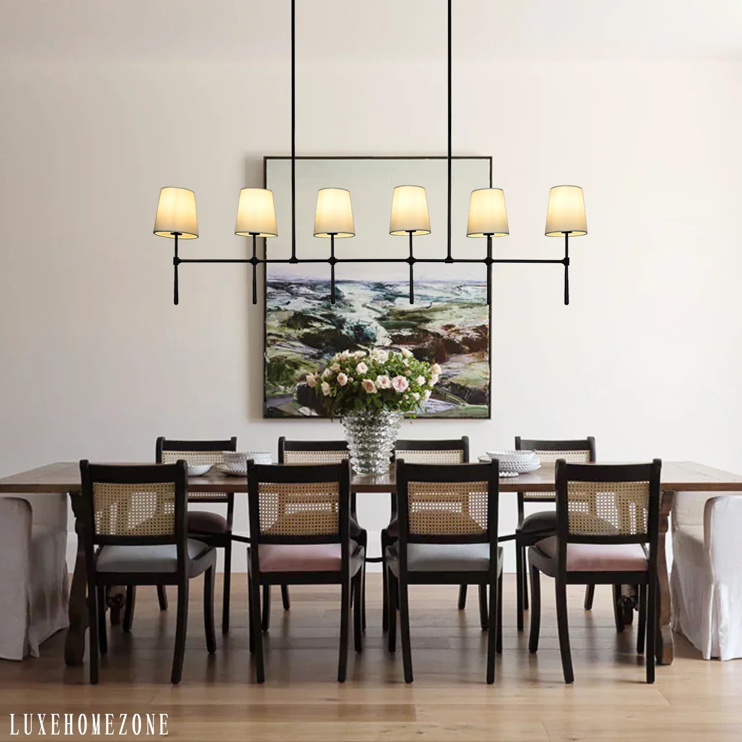 Art Fabric Lamp Shade Rhode Linear Chandelier 50" 62"