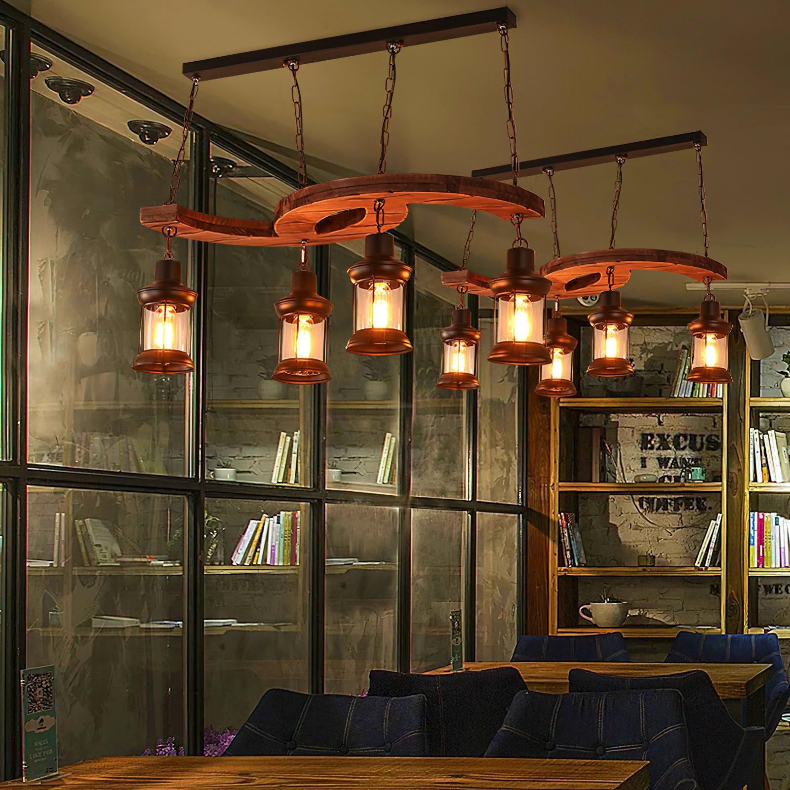 Retro Boat Wood Chandelier L 30.3″ - Black & Walnut color-1-Luxehomezone