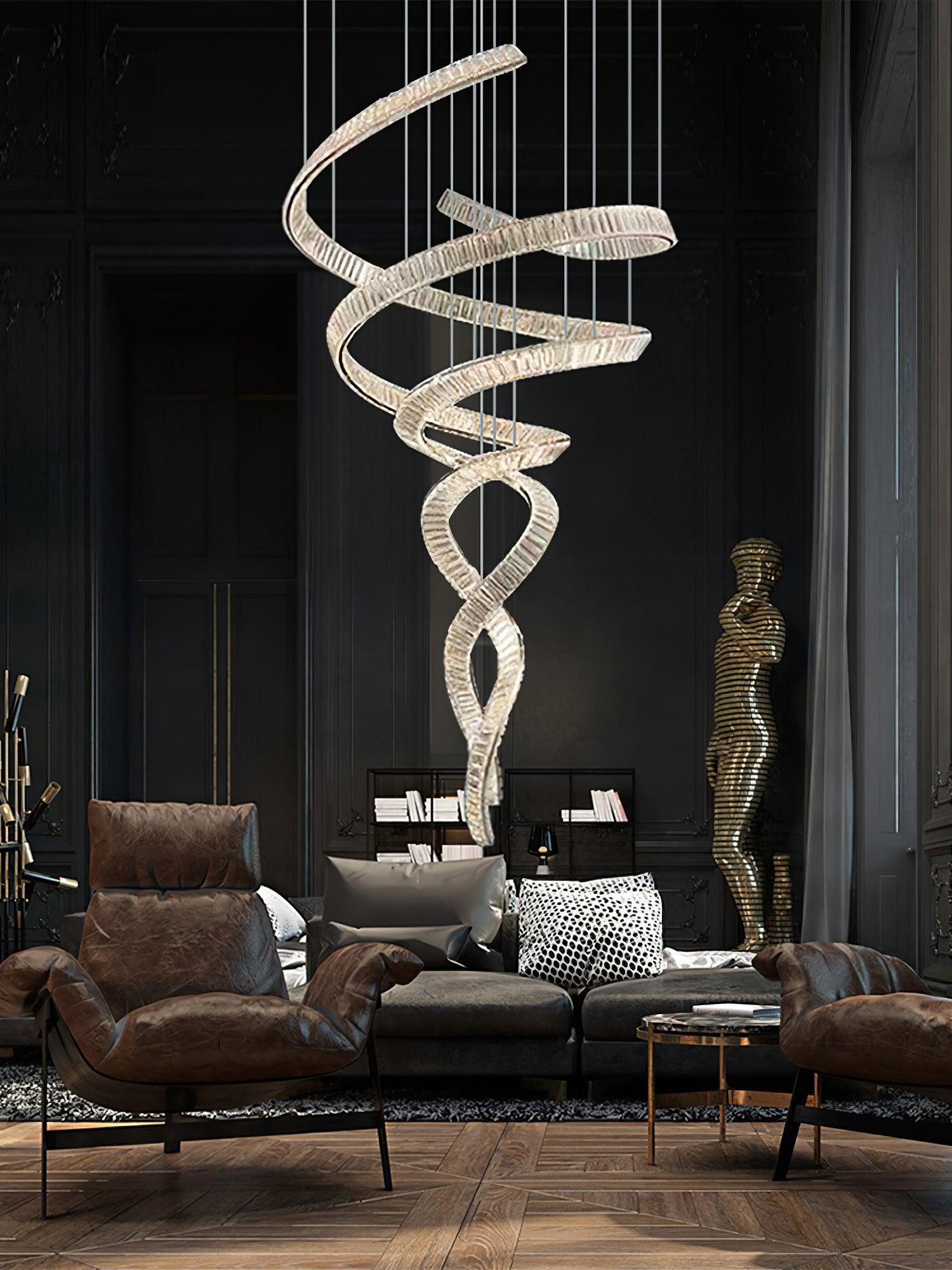 Long Spiral Crystal Chandelier ∅ 31.5″ - Crystals, Straps-1-Luxehomezone