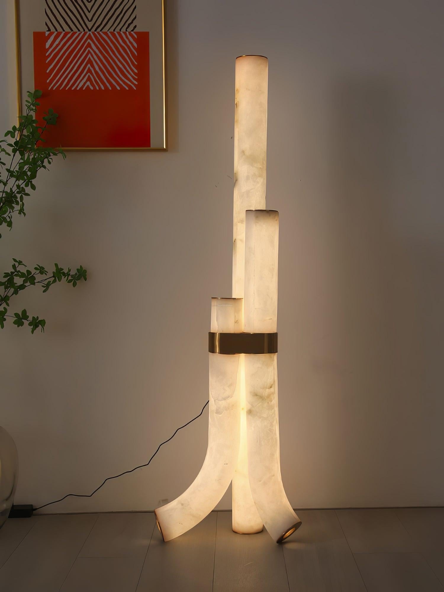 Piped Marble Floor Lamp  ∅ 17.7″ - Alabaster-1-Luxehomezone
