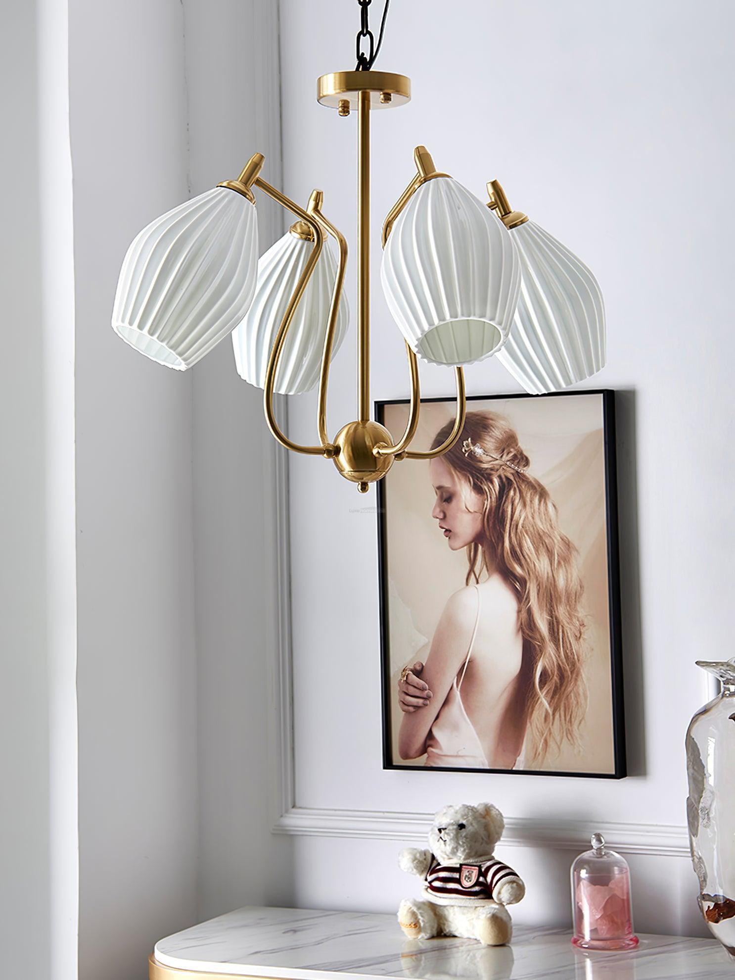 Ceramic Ribbed Chandelier with 4/6/8 heads - Flower Ceramic-1-Luxehomezone