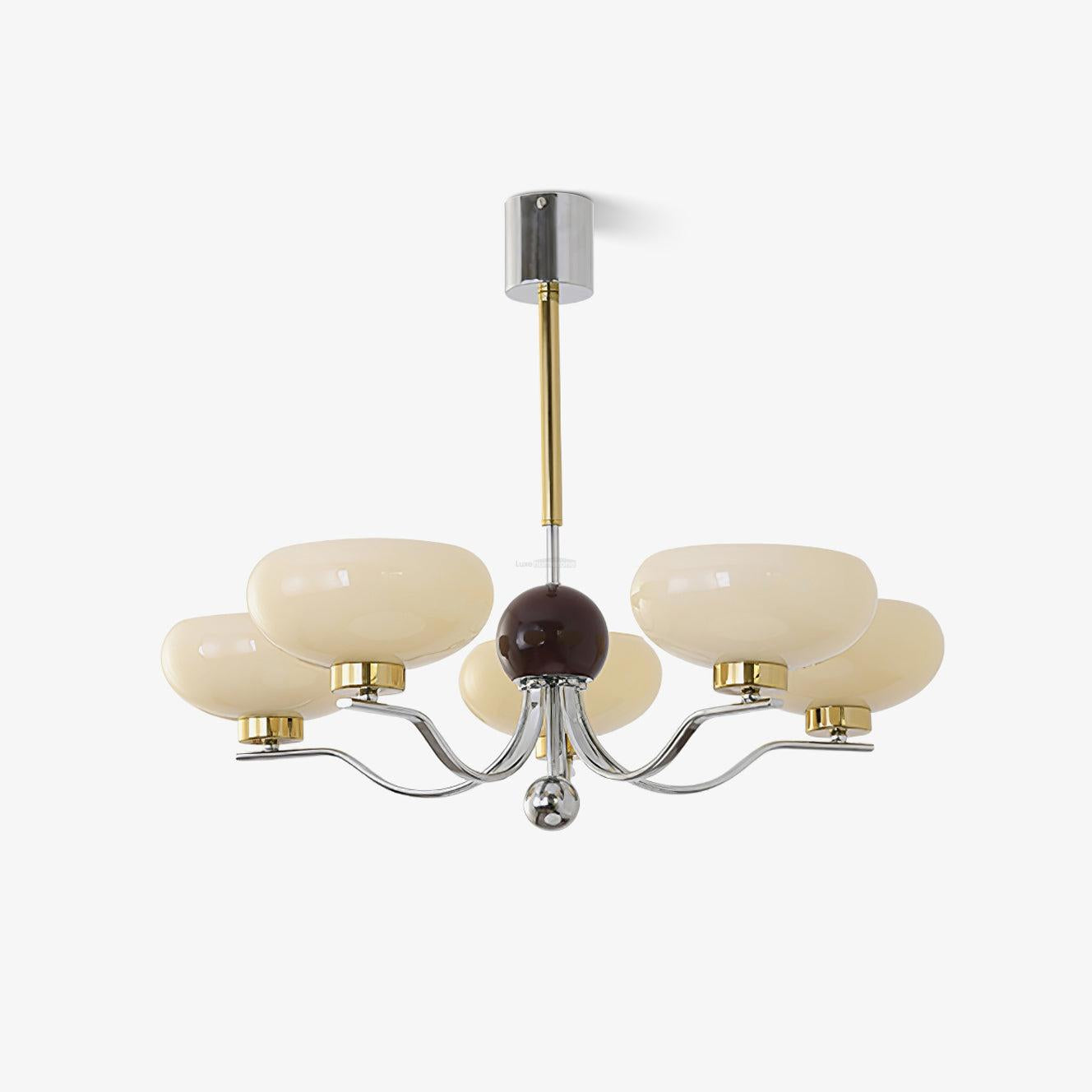 Medieval Glass Bowl Chandelier with 3/5 heads - Bend, Chrome & Gold & Creamy yellow, Chrome & Gold & Milk white, Marshmallow Chandelier-1-Luxehomezone