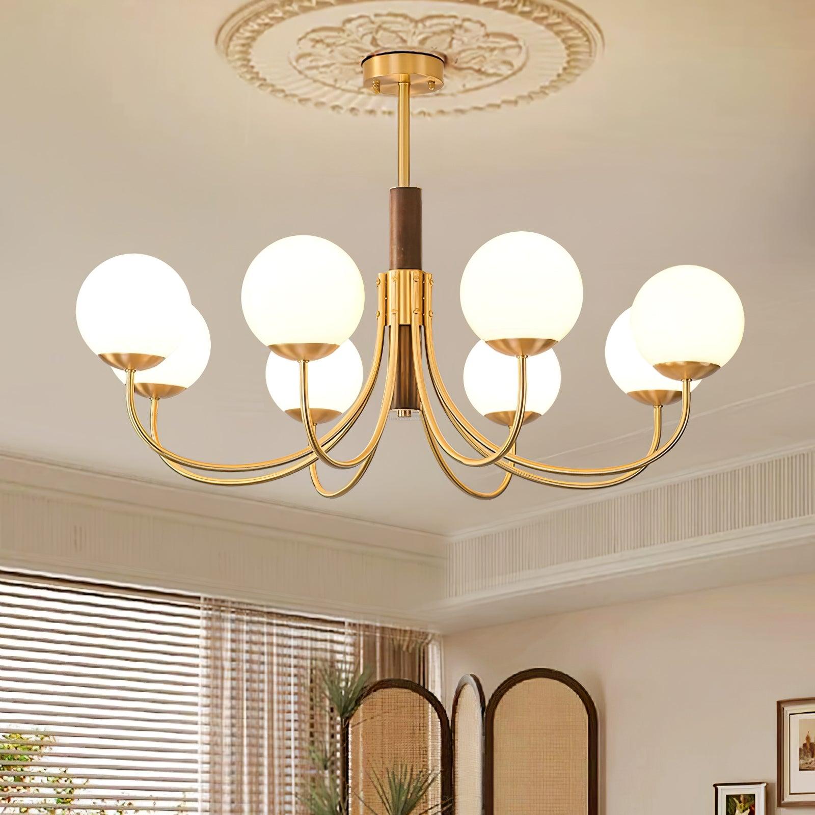 Midas Touch Walnut Sphere Chandelier with 3/6/8 heads - Luxehomezone