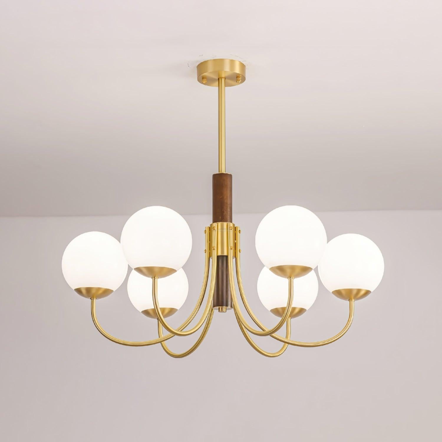 Midas Touch Walnut Sphere Chandelier with 3/6/8 heads - Luxehomezone