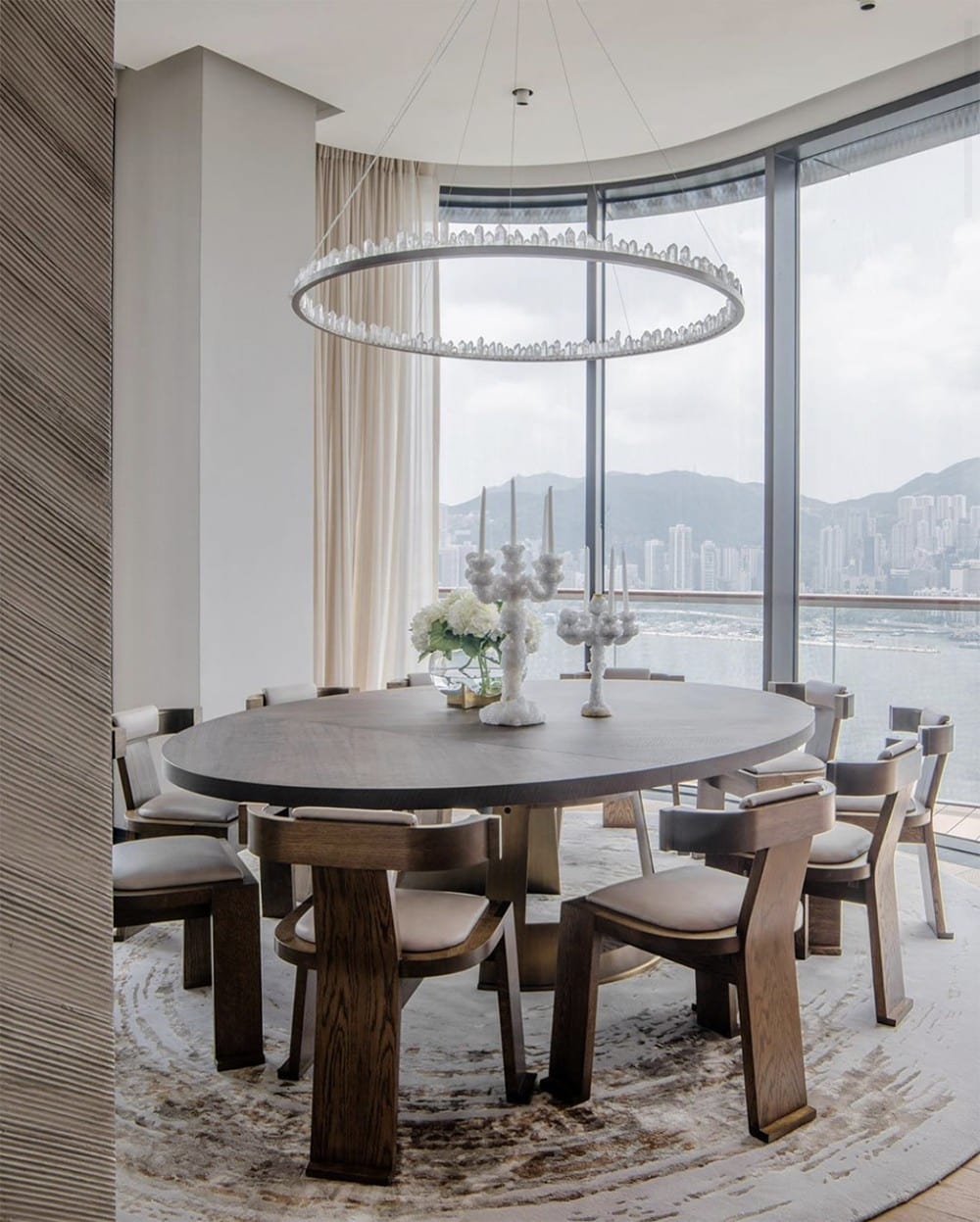 Daimio  Modern  Round Chandelier Brass & Clear Geode Quartz Crystal Hanging Light