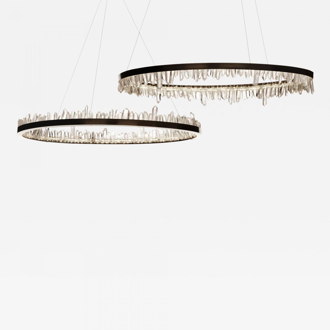 Daimio  Modern  Round Chandelier Brass & Clear Geode Quartz Crystal Hanging Light