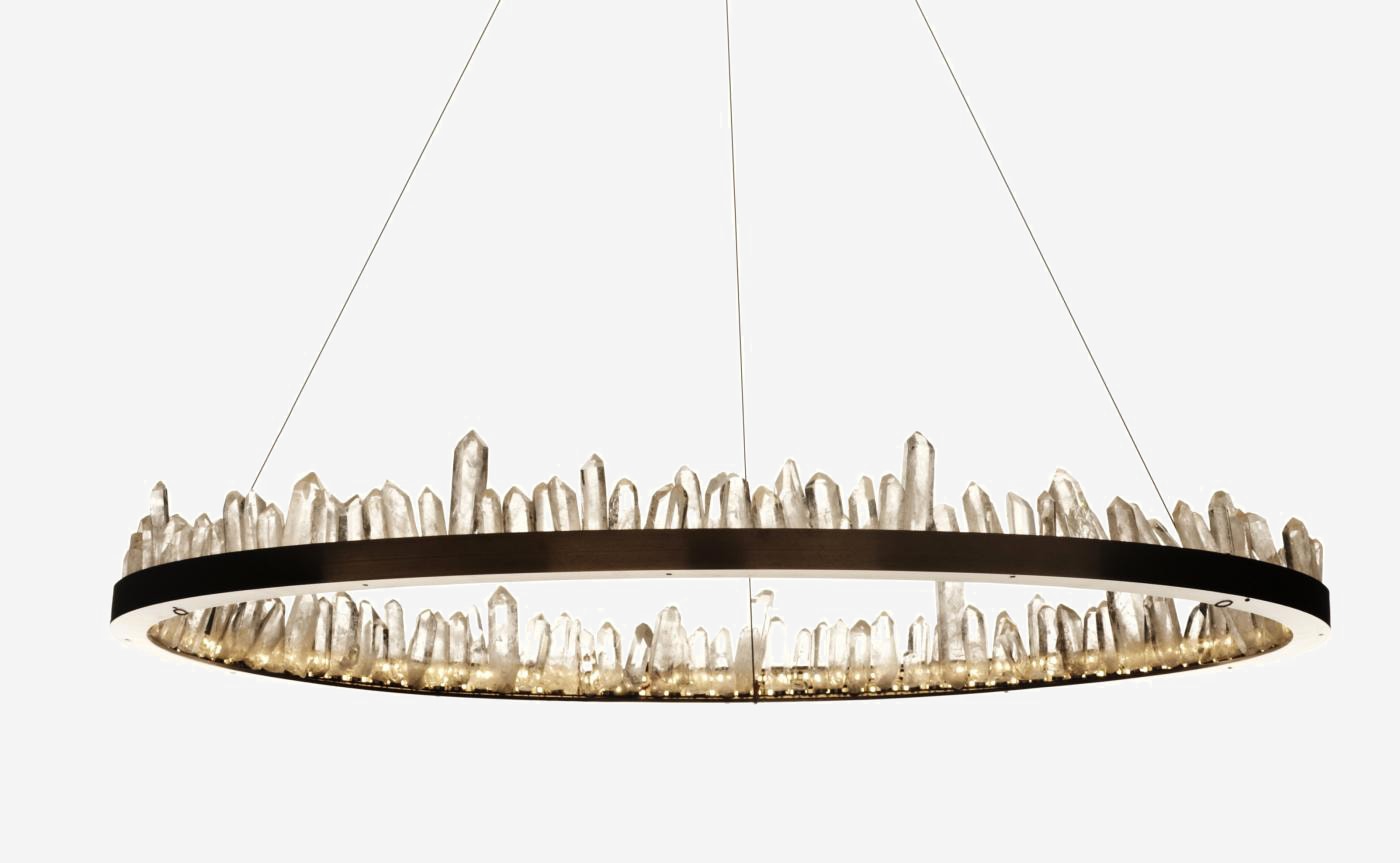 Daimio  Modern  Round Chandelier Brass & Clear Geode Quartz Crystal Hanging Light