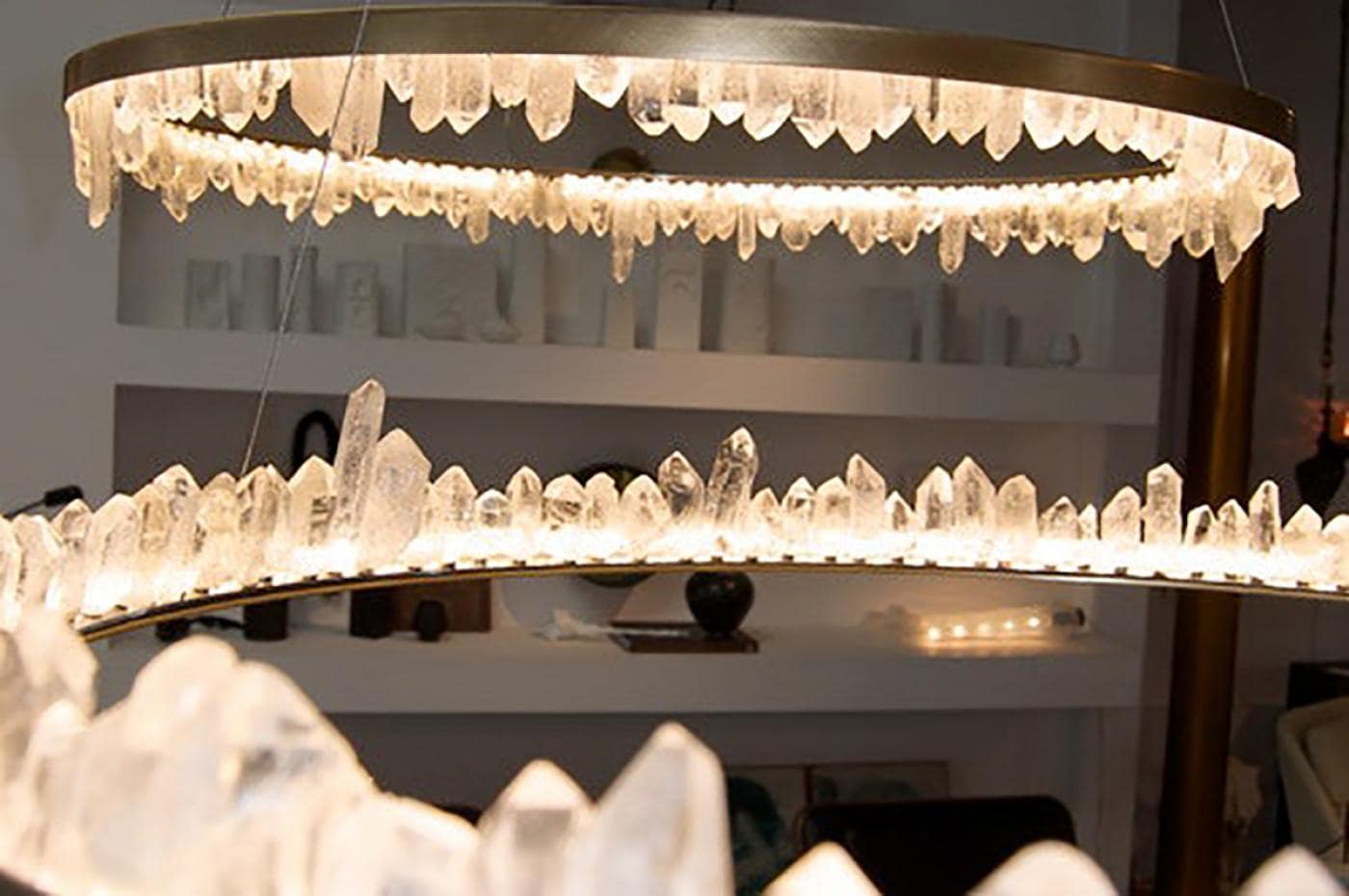 Daimio  Modern  Round Chandelier Brass & Clear Geode Quartz Crystal Hanging Light