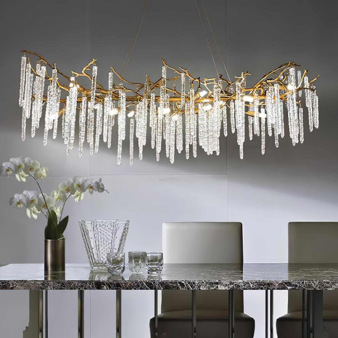 Crystal Icicles Branch Type Brass Chandelier - Branch, Crystals-1-Luxehomezone
