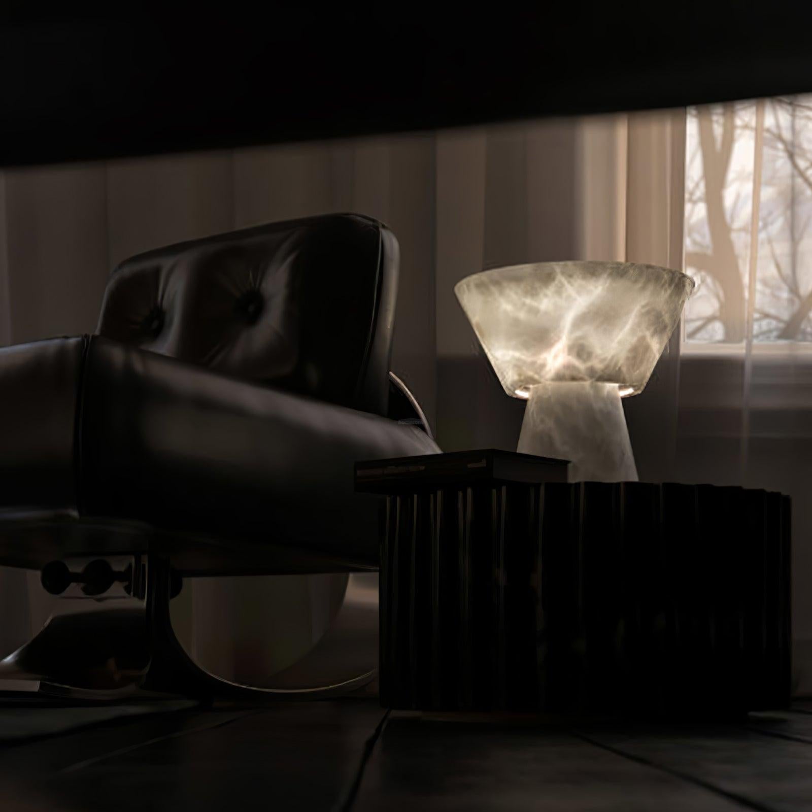 Beta Marble Round Table Lamp - Alabaster-1-Luxehomezone