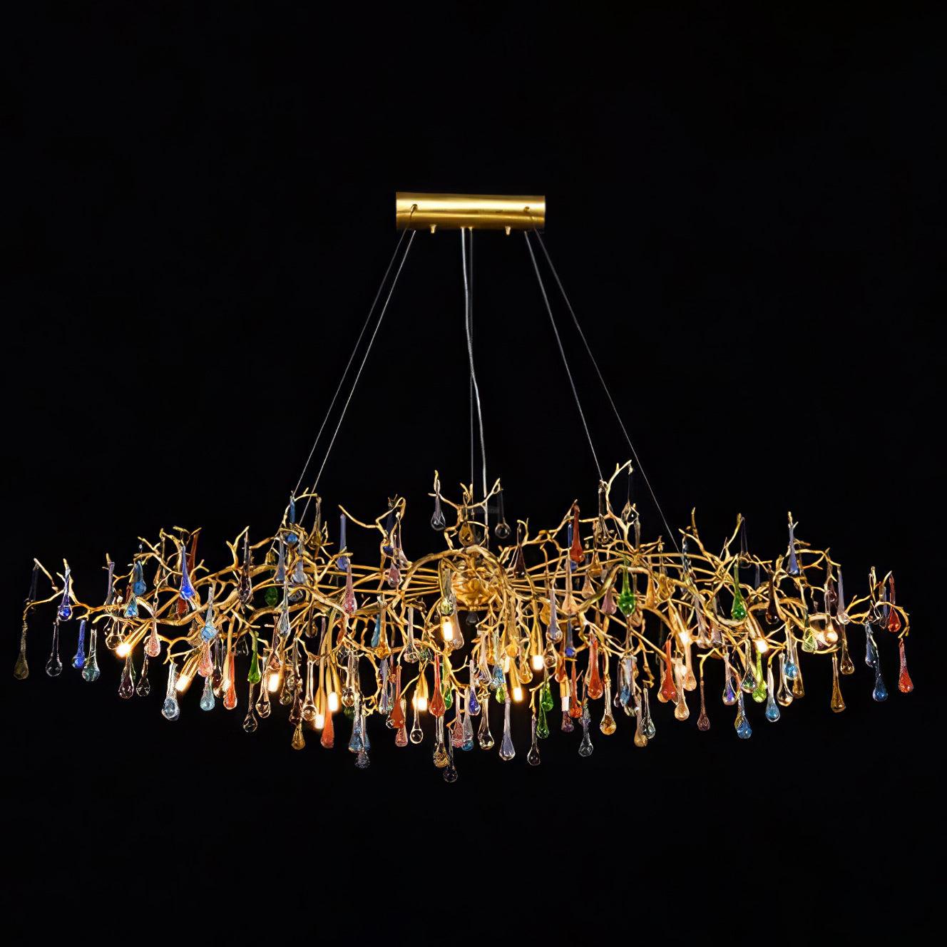 Colorful Teardrop Brass Branch Chandelier - Branch, Crystals-1-Luxehomezone